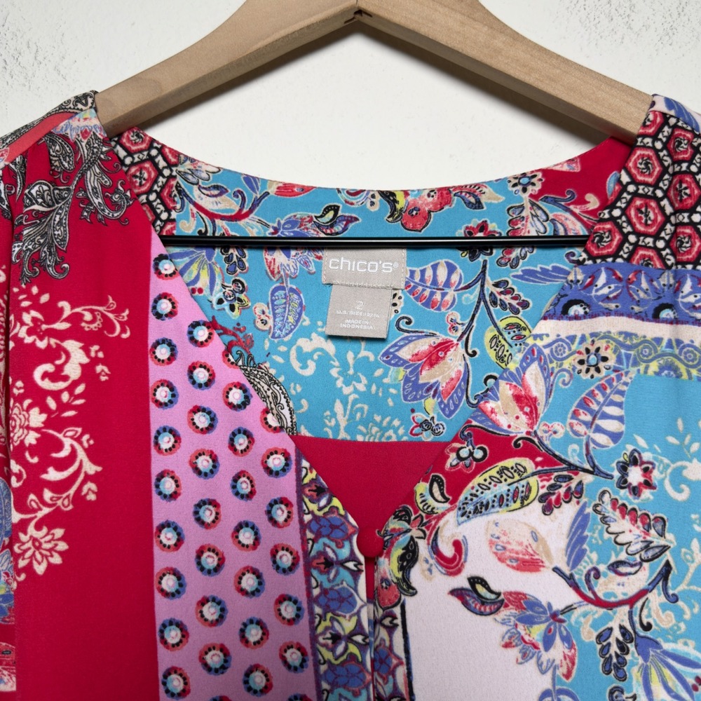 Chico's Women Patchwork Button Front Top Large 2 … - image 2